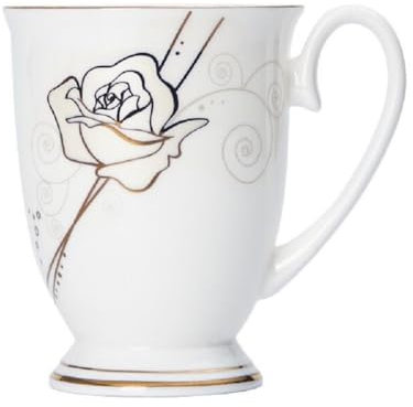 FülleMore Kaffeebecher Premium Porzellan Kaffeetasse Blumenmuster 300ml Trinkbecher mit Henkel Geschenk Keramiktasse für Tee Kaffee Milch Kakao Cappuccino Latte (Gold-Rosen)