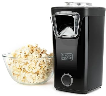 Popcorn-Maschine mit Heißluft und Öl - mit transparentem Deckel und Messbecher, 16 x 13,5 x 25,5 cm, 1100 W, Schwarz