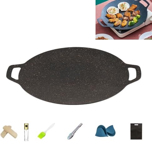 Placa Para Parrilla, 38cm Sartén Redonda Con Revestimiento Antiadherente, Sartén Para Barbacoa Portátil Con Asa, Sartén Para Barbacoa Coreana Para Cocinas De Gas, Inducción