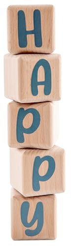 Louyou Holzwürfel, 5 cm x 5 cm, Set mit 5 Würfeln, mit grauen Aufklebern – Buchstaben aus Holz, große Größe, personalisierbar, Dekoration für Baby- und Kinderzimmer, Geschenk zur Geburt und