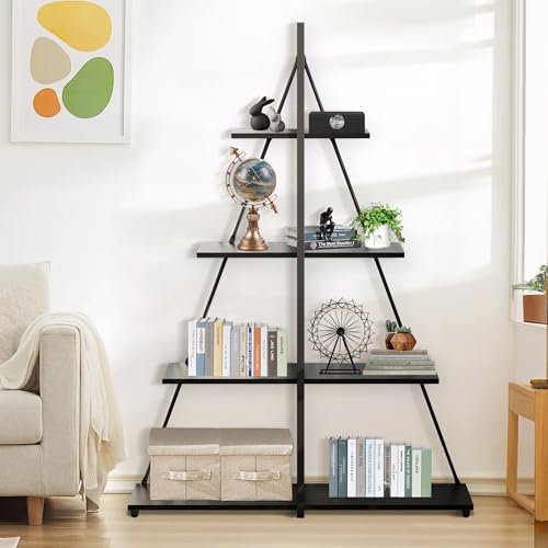 GarveeHome Estantería de 4 niveles, estante de escalera en forma de A, organizador de almacenamiento para sala de estar, oficina en casa