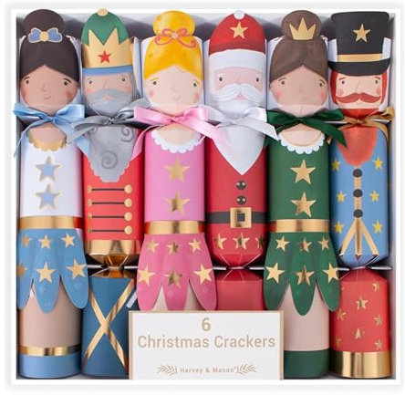 Harvey & Mason Pack Of 6 Nutcracker And Ballerina Christmas Crackers Recyclable Xmas Festive Design