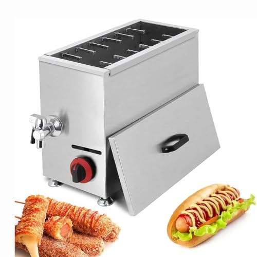 Cheese Hot Dog Stick Machine, 21L Commercial Fryer Sausage Frying Equipment, With Precise Thermostat, Corn Dog Fryer for Hot Dogs, Cheese Sticks, for Snack Bar, Restaurant, Home,(Color:Gas model)