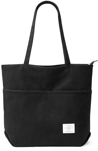 KALIDI Cord Tasche Damen Tote Bag Verbessert Shopper Tasche Damen Groß Beuteltasche Umhängetasche mit Reißverschluss Tasche für Schule Arbeit Büro Reisen Einkaufen