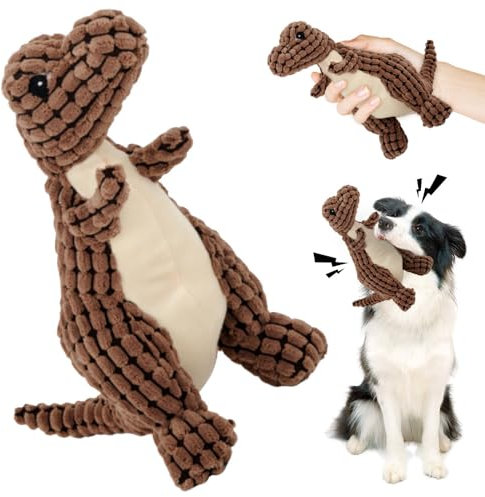 Topbashgo Bissfester Robuster Dino, Hundespielzeug Unzerstörbar, quietschendes Hundespielzeug, Kauspielzeug für mittlere und große Hunde zum Spielen (braun, 30cm)