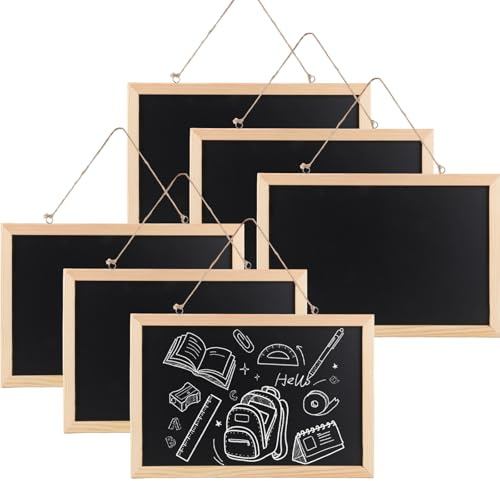 SHUESS Kreidetafel zum Aufhängen, A4, mit Schnur, 20 x 30 cm, Kreidetafel für die Wand, schwarze Tafel mit Holzrahmen, Küchentafel, Pinnwand für Hochzeit, Geburtstag, Bar, Buffet, Party, 6 Stück