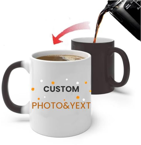 Customized Color Changing Ceramic Mug, Personalized Text and Photo Thermal Magic Coffee Cup, Tea and Coffee Color Changing Cup, 11oz (Half Circle Handle)
