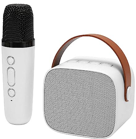 Mini Macchina per Karaoke con Suono Migliorato, Altoparlante e Microfono Senza Fili, portatile... (WHITE)