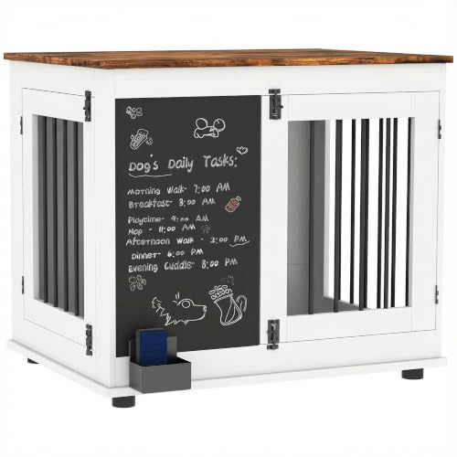 PawHut Cage pour Chien pour Chiens Taille Moyenne 80 x 60 x 70 cm Blanc | Cage Chien Intérieur, avec 2 Portes, Tableau Noir, Double Fonction, jusqu'à 20 kg