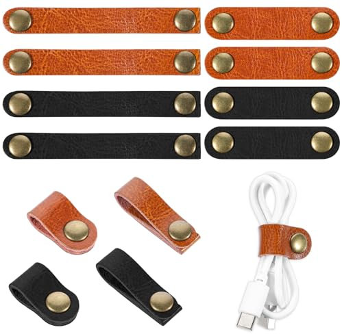 12 Stück Leder Kabelbinder Kabel Organizer Pu Leder Kabelhalter Wiederverwendbare Lederband Multifunktionale Kabelmanagement für Kopfhören Usb Ladekabel Organizer Kopfhörerkabel