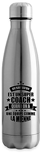 Spreadshirt Super Coach Équipe Humoristique Idée Cadeau Gourde Isotherme, 500 ml, argent clair