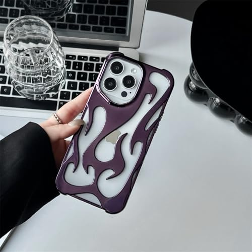 HTYTFC Handyhülle mit 3D-Flammenmuster für iPhone 16 14 12 11 13 15 Pro Max 15 Plus, hohl, schlank, stoßfest, weiche Schutzhülle, Beschichtung lila, für iPhone 14 Pro