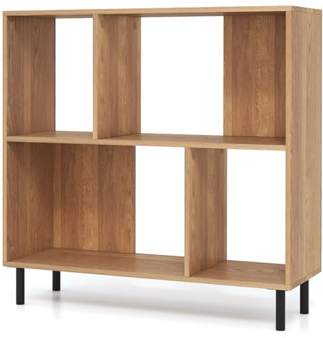 GIANTEX Bücherregal mit 4 Fächern, freistehendes Würfelregal, Regal mit 2 Ebenen, Standregal Raumteiler für Büro, Wohnzimmer & Arbeitszimmer, 90 x 30 x 90 cm (Natur)