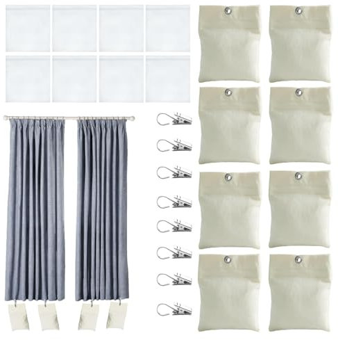 Shaersu Outdoor Drapery Weight Bag, Canvas Curtain Weight Bags Set Of 8, Curtain Weights Reusable Windproof Weighted Bags With Metal Clips, for Pergola Drapes Cabana Gazebo