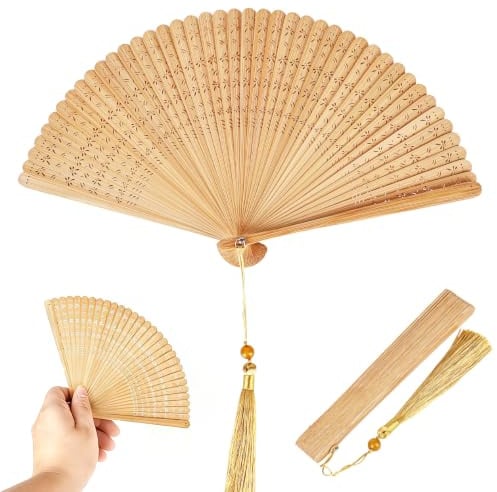 YHNDECO Handfächer, Saunafächer, Fächer Bambus, Bambus Fächer Grill Handfächer Bambu Faltfächer Herzfächer für Hochzeit Tanzabend Party(Libelle)