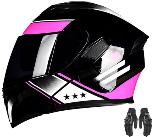 AKPHBKFG Motorradhelme, Motorrad-Integralhelm, Modularer Integralhelm Mit LED-Licht, ECE-Zertifiziert, Mit Doppelvisier I,2XL=62-63CM