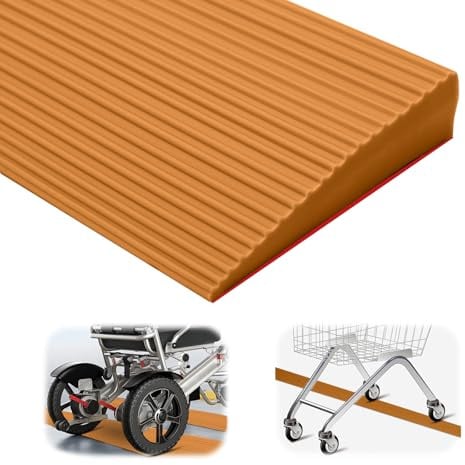 PVC Rollstuhlrampe, rutschfeste Oberfläche, Türschwellenrampen, Schwellenrampe, Gummirampe Auffahrrampe Schwellenrampe für Rollstuhl, Kinderwagen, Rollator oder e Scooter (Hellbraun, 90X8X2CM)