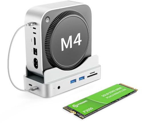 PHIXERO PSE Dock Stand für Mac mini M4 mit 1TB NVMe SSD, 6-in-1 Aluminium Hub, 10Gbps USB-A, SD/TF Kartenleser, Docking Station Ständer für Mac mini M4/M4 Pro