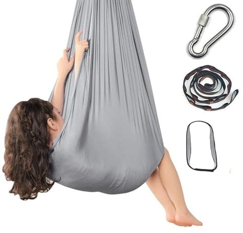Yoga Sensory Swing Set, Aerial Hammock, Inversion Swing Sling Hammock for Indoor(Silver Grey)