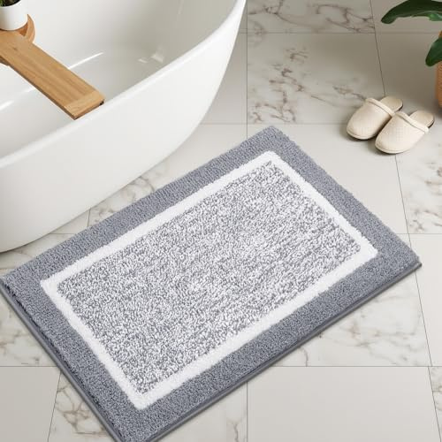 SHACOS Badteppich rutschfeste Badematte Weicher Badezimmerteppich Wasserabsorbierend Duschmatte Maschinenwaschbar Badvorleger für Dusche,Badewanne und Toilette, Hellgrau, 60 x 90 cm