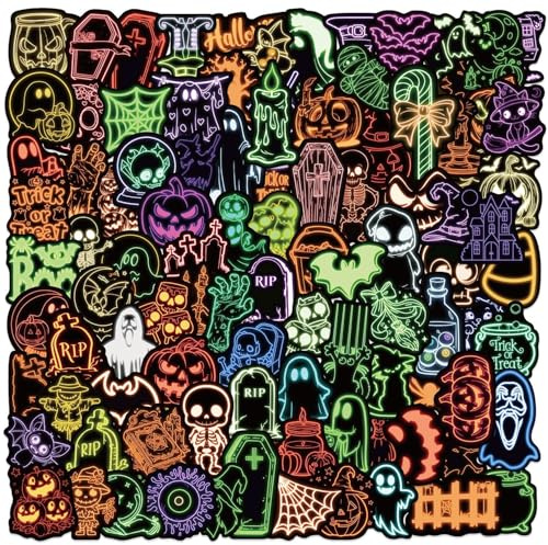 100Stück Neon Halloween Aufkleber für Skateboard,Computer,Snowboard,Auto,Fahrrad,Laptop,Motorrad,Coole Horror Kawaii Wasserfest Vinyl Decal,Erwachsene Kinder Geschenk,Aesthetic Graffiti Sticker