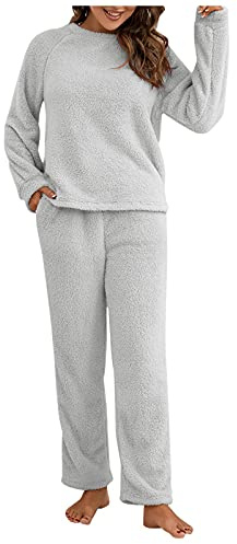 Generico Tuta Da Casa Donna Morbida Leggera Tuta In Pile Calda Curvy Set Maglia E Pantalone Set Coordinati Completo Due Pezzi Comode Invernale Completo In Ciniglia Pigiami Casual Tute Calde Per Casa