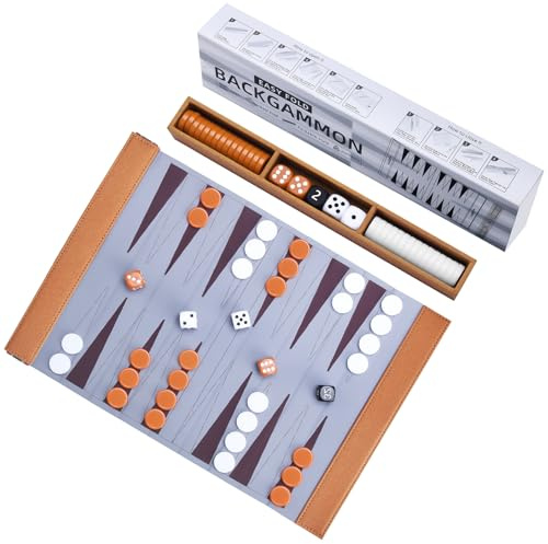 Reise Backgammon,Back Gammon - Klassisches Brettspiel für Familien,Reisen und Strategie-Liebhaber,Tragbar und langlebig (Braun)