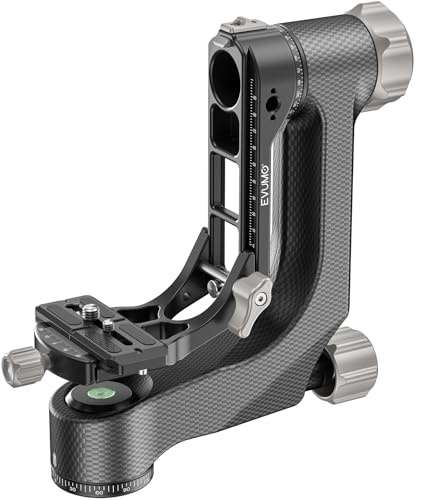 EVUMO Professionellt Gimbal-stativhuvud i kolfiber, 360° panorama gimbal-stativhuvud, stativgimbalhuvud med Acra Swiss Standard 1/4 tum och 3/8-tums snabbkopplingsplatta, för DLSR-kamerastativ