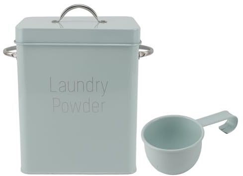 Ejoyous Detergent Box, Washing Powder Box with Measuring Spoon, Metal Detergent Container for Organizing the Laundry Room and Storing Food (Light Green)