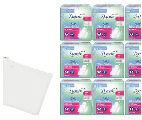 10tlg. Hygiene - Set 9x16 Duchesse Ultra - Binden Normal mit Flügeln & Frischeduft | Stärke 4 | Atmungsaktiv + STUDIO.MUNET Etui-Bag