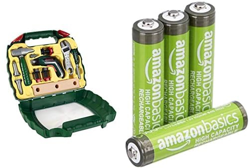 Theo Klein Bosch Ixolino Koffer, Akkuschrauber mit Licht, 3+ Jahre, & AAA Akkus Amazon Basics 4 Stück, 850mAh