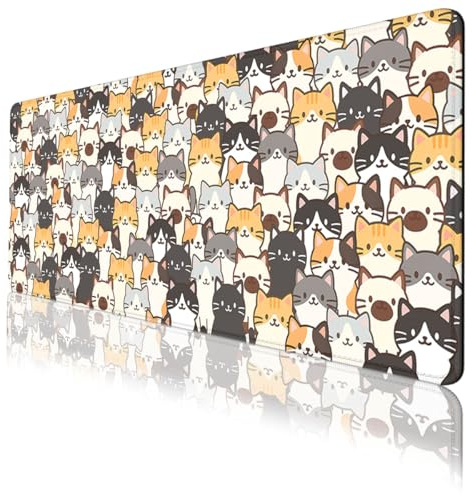 Cute Cats Desk Mat Funny Colorful Cartoon Animals Kitten Extended Gaming Mouse Pad Mat with Stitched Edge Non-Slip Base Big Mouse Mat