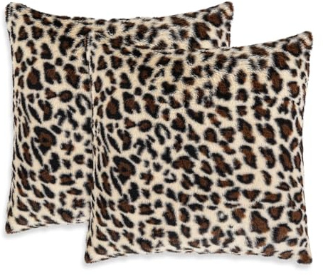 Dermalyx 2 Stück Geparden Kissenbezüge Kunstfell Kissenhüllen Leopard Sofa, Kissenbezüge Flauschig Weich Dekorativ Für Wohnzimmer, Schlafzimmer, Gepardenmuster 45 X 45 cm