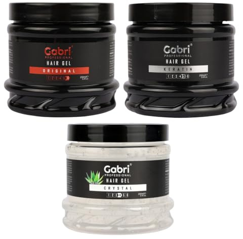 Gabri Professional - 3 x Hair Gel (Original, Keratin, Crystal) je 250 ml | Starker Halt & Glanz | Mehr Haarpflege & Struktur