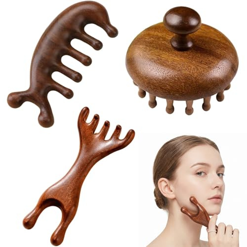 Dexpally 3 Stück Kopfhaut Massagebürste, Holz Scalp Brush, Kopfmassage Holz Massage Kamm, für Entspannende Kopfhautpflege für Massagewerkzeug, Zuhause oder unterwegs