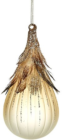 Goodwill:Glass Feather Drop Ornament : Champagne/Gold teadrop Glass Ball (15.5cm)
