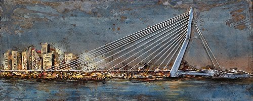 Vintage Line Handgefertigtes Metallbild Wandbild Verschiedene Größen Kunst Bild 3D-Optik (Metallbild Skyline (ca. 150x60 cm))