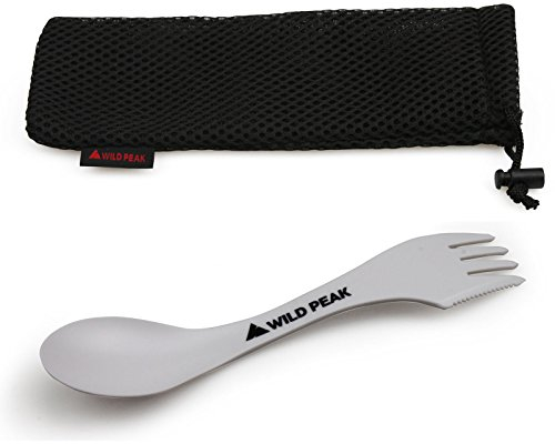 Wild Peak Contour Plastic Spork - Lightweight & Strong All in one Spoon, Fork, Knife Cutlery with Optional Storage Bag ▲ (Glacier White, with Storage Bag)