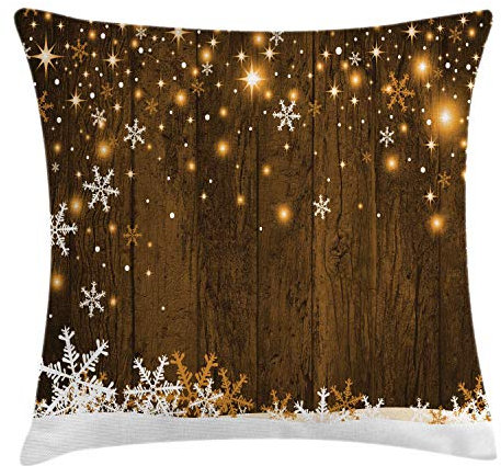 ABAKUHAUS Weihnachten Kissenbezug, Holz und Schneeflocken, mit Reißverschluss Waschbar Beidseitiger Digitaldruck Klare Farben Hochwertige Stoff, 60 x 60 cm, Weiß Braun