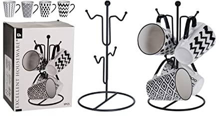 Excellent Houseware - Juego de 4 tazas con soporte metálico