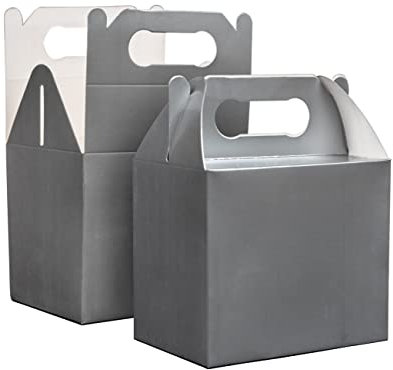 SHATCHI 30Pcs Silver Colour Cardboard Lunch Takeaway Birthday Wedding Carry Meal Food Cake Party Box Childrens Loot Bags