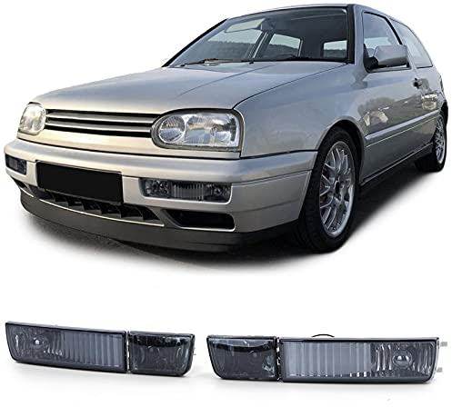 Carparts-Online Klarglas Nebelscheinwerfer mit Blinker Schwarz Smoke für VW Golf 3 Vento 91-97
