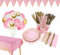 142 Piece Pink & Gold Party Set - Golden Dinnerware, Pink Paper Plates, Napkins, Cups for Graduation, Birthday, Cocktail Party