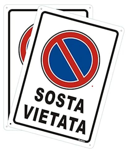 Andchi 2 Pezzi Cartello Segnaletico Sosta Vietata, Segnale in Metallo in Alluminio, Antiruggine, Resistenza allo Sbiadimento, 25 x 35 cm