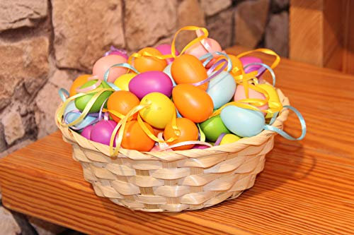 KAMACA 96 Bunte Ostereier aus Kunststoff mit Bändchen zum Aufhängen, Bemalen, Bekleben Kunststoffeier Osterdeko Deko zu Ostern Osterzeit (96 Stück Pastell 4cm)