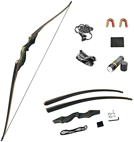 SHARROW Bogenschießen Takedown Langbogen Jagd Recurve Bogen 60 Zoll Traditioneller Jagdbogen Longbow Erwachsener Holz Bogen Griff 25-60lbs Rechte Linke Hand (40lbs, Linke Hand)