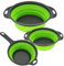 3 Pcs Collapsible Colanders Set, Silicone Colanders & Food Strainers, Foldable Filter Drain Baskets, Green Kitchen Strainer Washing up Bowl with Handle for Draining Pasta Fruits Vegetable Colanders
