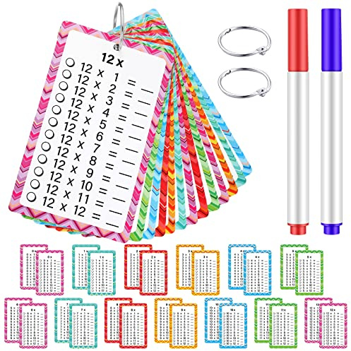 Geyee Multiplication Flashcards 0-12 with Dry Erase Markers and Rings Math Educational Multiplication Flashcards Timetable Charts for 1st to 3rd Grades Fun Learning with Math Game(17 Pcs)