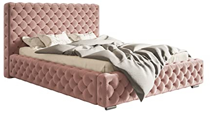 GRAINGOLD Polsterbett Agis mit verstärktem Rahmen und großem Bettkasten, Chromfüße - reich verziert - eleganter Chesterfield-Stil 140x200 cm