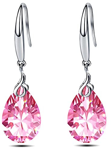 Orecchino da Donna in Argento Sterling 925 5A Rotondo Pera a Forma Quadrata con Zirconi Ciondola l'orecchino per la Signora Anniversario Regalo di San Valentino (Pera - Rosa)